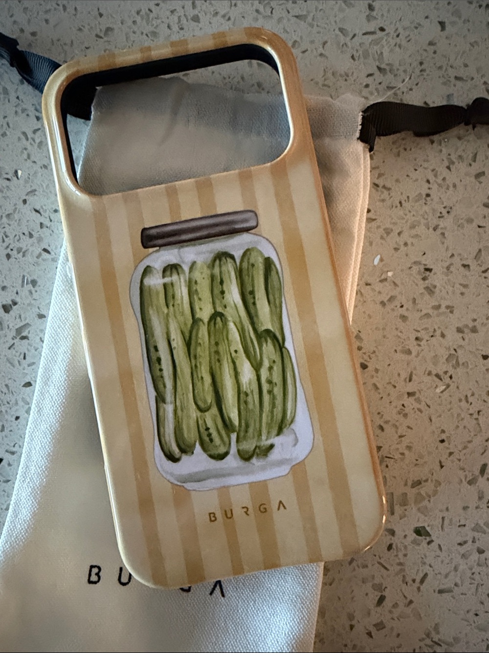 Burga Yellow Striped Phone Case with Pickle Jar Illustration